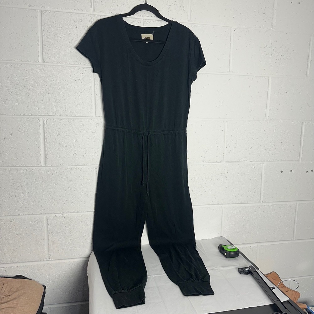 Madewell MWL Black Short Sleeve Drawstring Jogger Jumpsuit XS Scoop Neck Casual